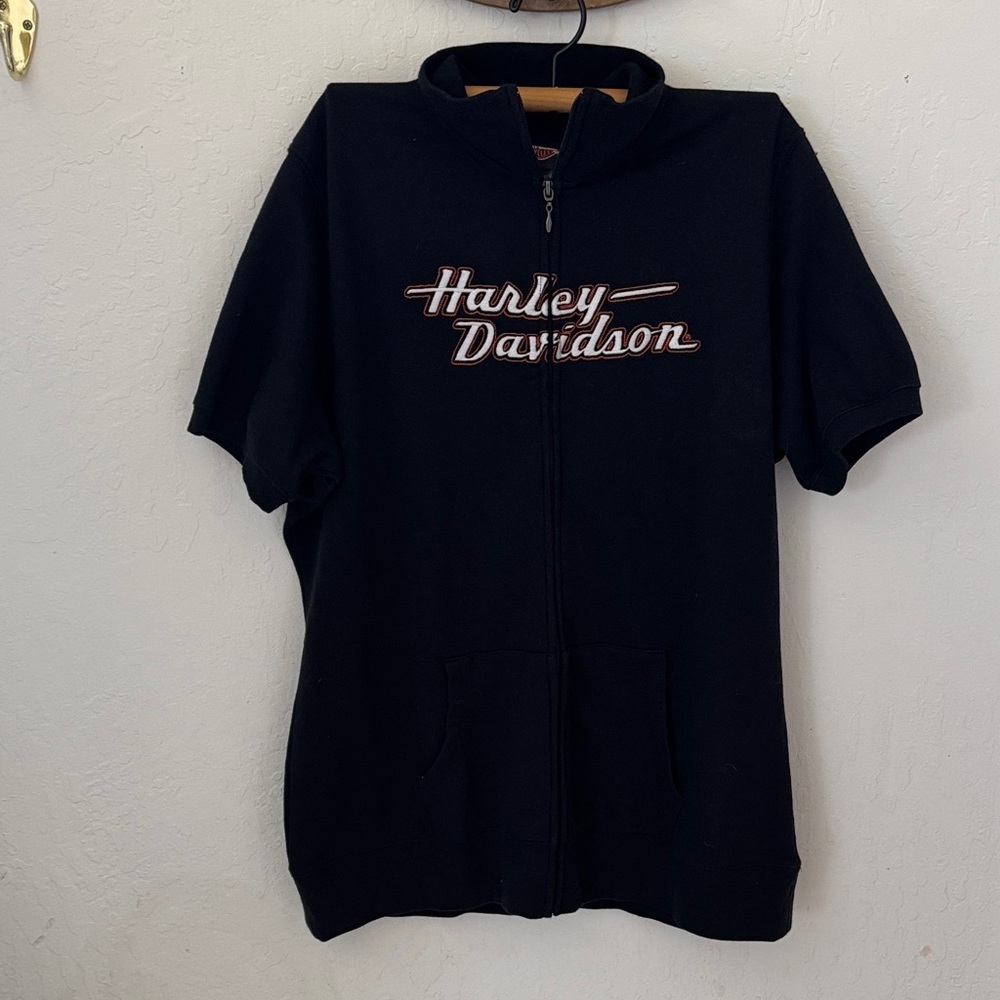 Harley Davidson Zip Up Sweatshirt Short Sleeve Women's Small Oak Lawn IL 1X